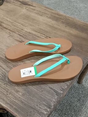 Sanuk Florida Keys Mint Green Cosmic Yoga Joy Flip Flop Thong Size 10 NWT